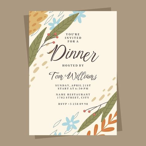 Free vector flat design dinner party inv... | Free Vector #Freepik #freevector #dinner-invitation #flat-poster #vertical-poster #invitation-template Name Card Ideas, Dinner Party Invitations, Dinner Host, Party Names, Dinner Service, Dinner Invitation, Vertical Poster, Name Card, Poster Invitation