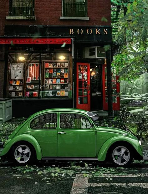 Living In London, Book Cafe, Red Car, Cloudy Day, City Aesthetic, Book Store, Pretty Places, Green Aesthetic, Book Aesthetic