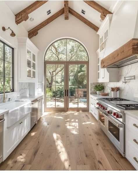 Wide Galley Kitchen Layout, Wide Galley Kitchen, Vaulted Kitchen, Tuscan Kitchen Design, Coastal Kitchens, Galley Kitchen Layout, Kitchen Galley, Hill Country Homes, Kitchen Confidential