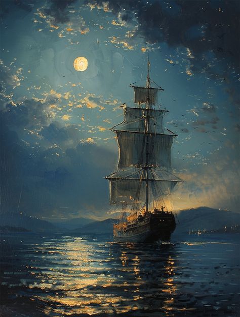 Pirate Ship Art, Activities For Students, Ship Paintings, Soyut Sanat Tabloları, Cool Wallpapers Art, A Ship, Night Painting, Fantasy Art Landscapes, Fantasy Aesthetic