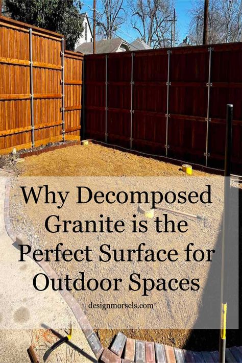 Decomposed Granite Patio Outdoor Spaces, Backyard Decomposed Granite Ideas, Compressed Granite Backyard, Deconstructed Granite Landscaping, Crush Granite Landscape, Low Maintenance Patio Ideas, Decomposed Granite Backyard Ideas, Composite Granite Landscape, Decomposed Granite Landscaping Ideas