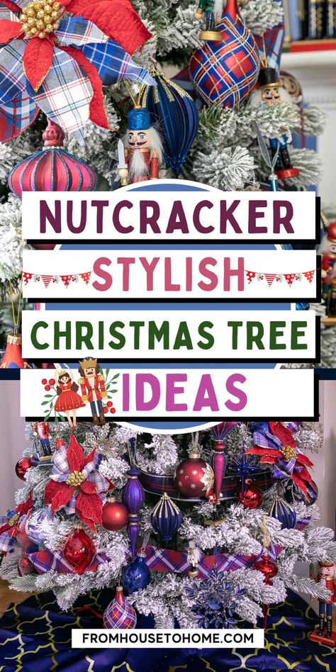 How To Decorate A Nutcracker Christmas Tree The Nutcracker Themed Christmas Tree, Blue White Red Christmas, Blue Red And Green Christmas Tree, Nutcracker Christmas Trees, Nutcracker Christmas Tree Decorations, Nut Cracker Christmas Tree Theme, Nutcracker Christmas Tree Theme Ideas, Christmas Tree Nutcracker Theme, Candy Cane Christmas Tree Theme Decorating Ideas