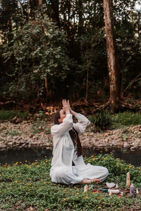 Spiritual Yoga Forest Photoshoot | Currumbin Creek, Gold Coast QLD Yoga Photoshoot Ideas, Forest Photoshoot, Yoga Photoshoot, Nature Witch, Body Glow, Yoga Aesthetic, Spiritual Yoga, Nature Photoshoot, Yoga Photos