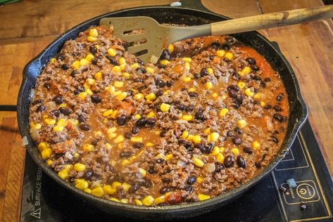 Burrito Skillet Recipe, Deer Burger Recipes, Venison Meals, Burger Burrito, Burrito Skillet, Venison Steak Recipes, Venison Meat, Venison Burgers, Deer Recipes