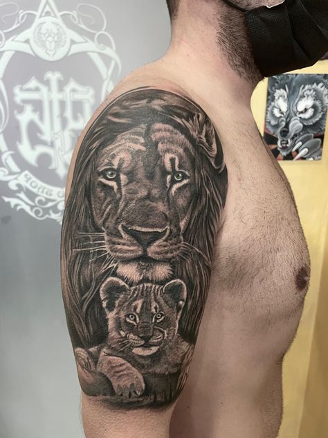 #andreacapitolino #tattoo #tattooart #tattooartist #liontattoo #blackandgreytattoo #armtattoo Black And Grey Tattoo, Grey Tattoo, Lion Tattoo, Black And Grey Tattoos, Father And Son, Arm Tattoo, Portrait Tattoo, Tattoo Artists, Art Tattoo