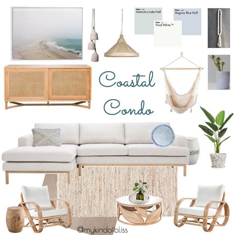 Find Mood Board Inspiration | Style Sourcebook Modern Coastal Sitting Room, Coastal Condo Living Room, Modern Coastal Side Table, Coastal Condo Interior Design, Beach Apartment Decor Coastal Style, Coastal Boho Interior, Coastal Bedroom Furniture, Coastal Condo, Coastal Country