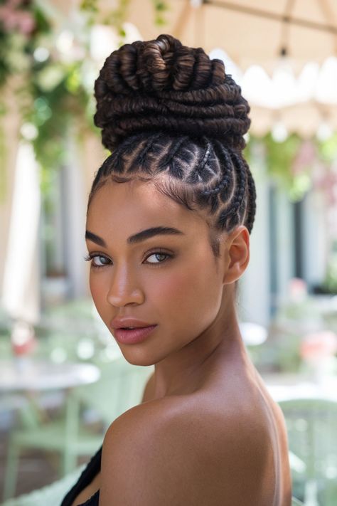 Discover the beauty of a stylish bun with our latest take on natural hairstyles for black women. This chic updo showcases the vibrant texture of 4c and 4b/4c curls, making it an ideal choice for those seeking an easy yet eye-catching look. Whether you’re heading to a casual outing or a special event, this cute hairstyle can be achieved in a quick twist or braid. Embrace your natural beauty with a bun that turns heads! #naturalhairstylesforblackwomen Braid Hairstyles For Black Women Updo, Classy Natural Hairstyles Black Women, Stylish Bun, 4c Curls, Chic Updo, Natural Hairstyles For Black Women, Braid Bun, Wedding Bridesmaids Dresses Blue, Braids Styles