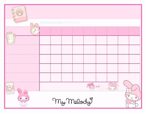 My Melody Template, Timetable Template, Weekly Planner Free Printable, School Timetable, Monthly Printable, Weekly Planner Free, Cute Calendar, Cat Birthday Party, School Schedule