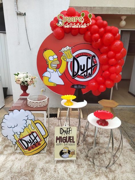 Mens Birthday Party Centerpieces, Photobooth Decor, Simpsons Party, Beer Birthday Party, Duff Beer, 54th Birthday, Birthday Party Centerpieces, Mens Birthday Party, Beer Birthday