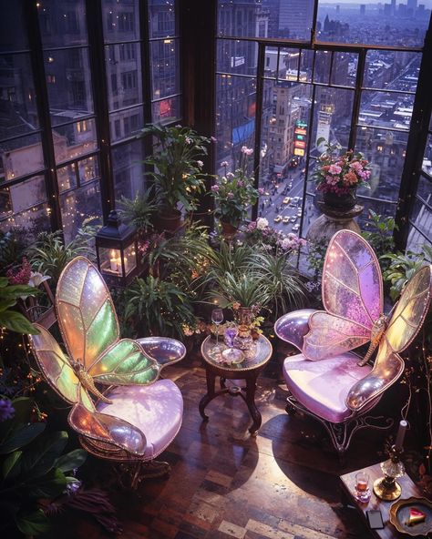 In a hidden corner of New York City lies the Night Butterfly Bar. Tucked away from the chaos of the streets, it’s a sanctuary for those who love the nighttime. Derived from the Dutch word “nachtvlinder,” which captures more than just “night butterfly,” it represents the idea of finding joy and flourishing in the darkness. Here, between the soft glow of the lights, people find comfort in the night. At the Night Butterfly Bar, everyone is welcomed to enjoy its magic within the shadows. AI-gene... Whimsical House Decor, Bar Architecture, Butterfly Bar, Butterfly Sanctuary, Night Butterfly, Bar Aesthetic, Magic Night, Magic City, Pretty Images