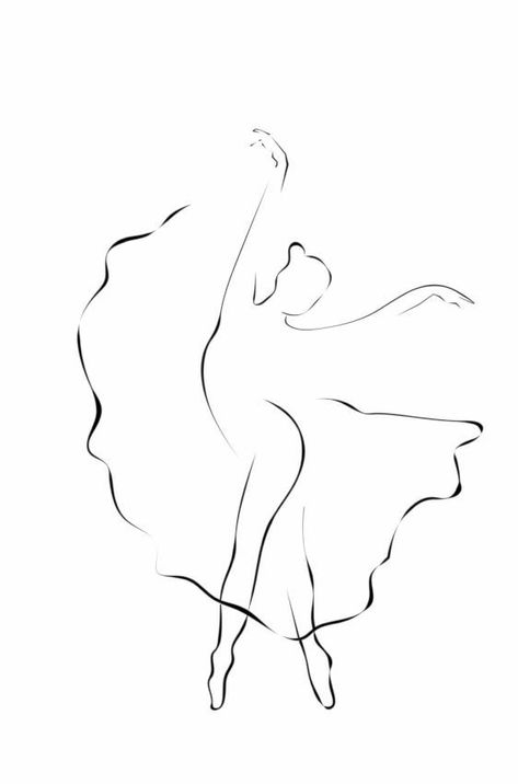 Ballerina Drawing Simple, Dance Silhouette Art, Tiny Dancer Tattoo, Dancing Line Art, Ballerina Line Art, Ballet Dancer Drawing, Ballet Tattoos, Ballerina Sketch, Dancer Tattoo