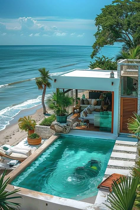 Dream Life House, Water House, Dream Beach Houses, Beach House Design, Beach Bungalows, Island Home, Beach Cottages, Pool House, House Inspo