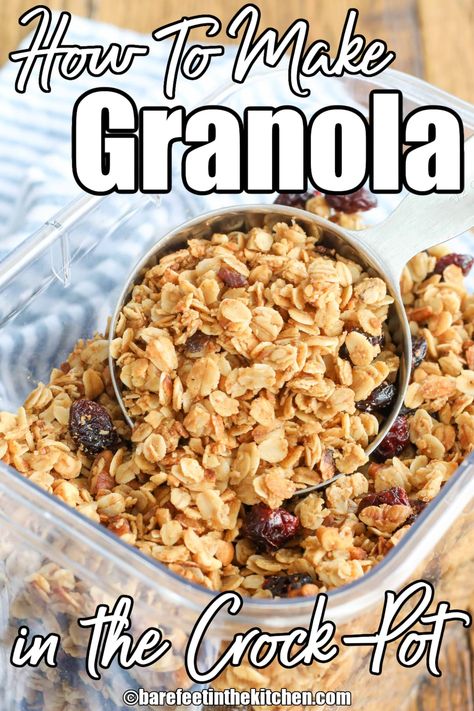 How To Make Granola In The Crock-Pot Slow Cooker Granola Recipe, Crockpot Granola, Best Homemade Granola, Quick Oat Recipes, Baked Oatmeal Recipes Healthy, Make Granola, How To Make Granola, Easy Homemade Granola, Oatmeal Granola