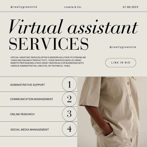 Beige Modern Virtual Assistant Services Animated Instagram Post #instagramstory, #ideas, #canva, #template, #ideasaesthetic, #newpost, #aesthetic, #ideascreative,#Services Va Instagram Post Ideas, Virtual Assistant Business Aesthetic, Virtual Assistant Instagram Post Ideas, Instagram Services Post, Virtual Assistant Services Social Media, Virtual Assistant Business Names Ideas, Virtual Assistant Instagram Posts, Virtual Assistant Portfolio Template, Virtual Assistant Post Ideas