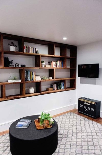 23 Really Cool Modern Basement Ideas | Sebring Design Build Modern Basement Ideas, Unfinished Basements, Small Basement Design, Basement Shelving, Suite Decor, Basement Decoration, Basement Office, Dream Basement, Home Remodeling Contractors