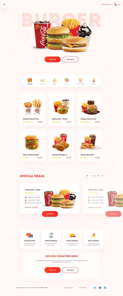 Kfc Website Design, Burger Website Design, Fast Food Website Design, Food Website Design Layout, Restaurant Landing Page, Food Website Layout, Food Landing Page Design, Fast Food Website, Food Website Design Inspiration