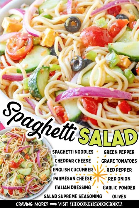 Spagetti Salad Recipes Cold, Spagetti Salad Recipes, Spaghetti Pasta Salad, Salad Low Carb, Summer Pasta Salad Recipes, Spaghetti Salad, Cold Pasta Salad Recipes, Summer Cookout, Easy Pasta Salad Recipe