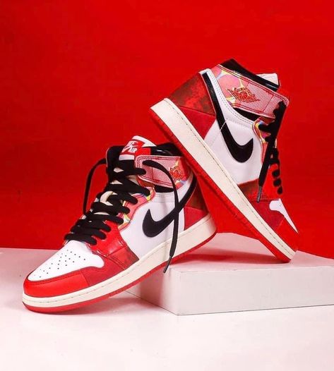 Jordan 1 Spider Verse, Spider Man Jordan 1s, Baddie Shoes, Future Sneakers, Air Jordan 1 Red, Prom 2k24, Jordan 1 Red, Marvel Shoes, Spiderman Outfit