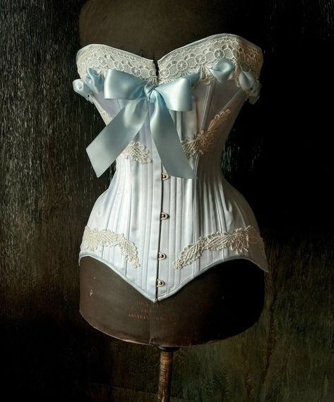 ANTOINETTE ...handmade in Canada Bespoke Steel Boned Edwardian S Bend Corset in Powder Blue Made to Measure by La Belle Fairy - Etsy Custom Corset, Edwardian Corsets, Bridal Lingerie Set, Custom Corsets, Mannequin Art, Steampunk Costume, Ivory Bridal, Underbust Corset, Lace Lingerie Set