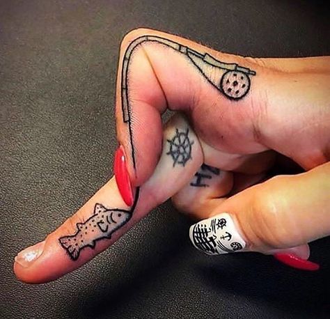 Fishing Rod Tattoo, Fly Fishing Tattoo, Fishing Hook Tattoo, Peace Tattoo, Hook Tattoos, Boat Tattoo, Hindu Tattoo, Finger Tattoo For Women, Pretty Hand Tattoos