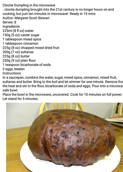 Clootie Dumpling, Scottish Desserts, Newfoundland Recipes, Microwave Recipe, Scottish Dishes, Dried Fruit Mix, Scottish Recipes, Appetizers Easy Finger Food, Christmas Cake Recipes