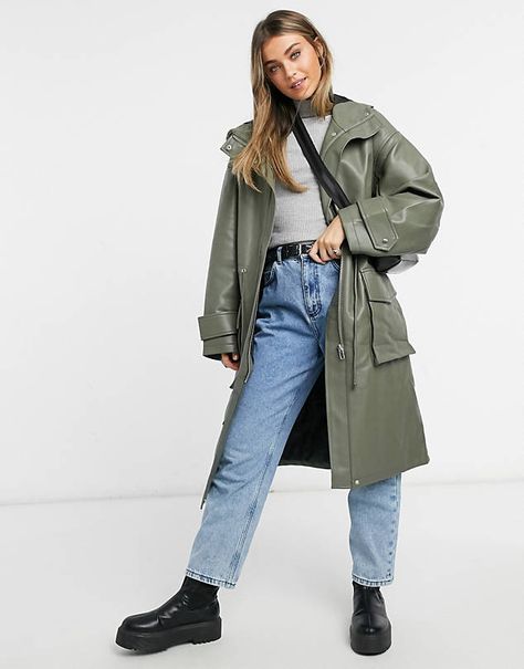 Women's Spring Coats & Lightweight Jackets for 2021 | ASOS Parka Outfit, Womens Spring Coat, Raincoat Outfit, Oversized Parka, Green Raincoat, Rainwear Fashion, Khaki Fashion, Mode Online, Rain Wear