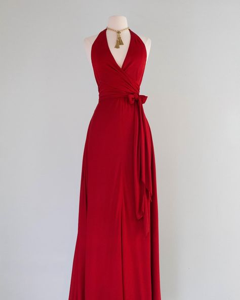 Red Party Dresses, Red Evening Gown, 1960’s Fashion, 1950’s Fashion, Vintage Red Dress, Vintage Clothing Boutique, Silk Cocktail Dress, Halter Gown, Red Party