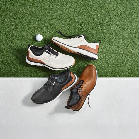 Johnston & Murphy gives a modern upgrade to the golf shoes once worn by Arnold Palmer | Golf Equipment: Clubs, Balls, Bags | Golf Digest Golf Product Photography, Golf Mood Board, Rhoback Golf, Golf Attire For Men, Tenni Shoes, Golfing Outfits, Arnold Palmer Golf, Mens Golf Shoes, Mens Golf Fashion