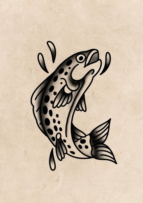 Trad Fish Tattoo, Small Line Work Tattoo Simple, Traditional Tattoo Fish, Fish Flash Tattoo, American Trad Flash, American Traditional Fish, Fish Traditional Tattoo, American Traditional Flash Tattoo, Traditional Fish Tattoo