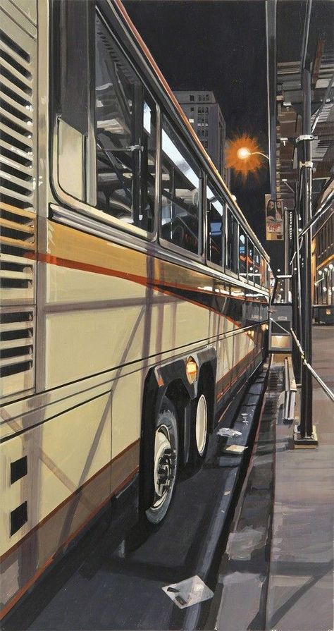 Photorealistic Paintings, Richard Estes, Hyper Realism, Bus Art, Tour Bus, Gcse Art, Realistic Paintings, Canadian Art, A Level Art