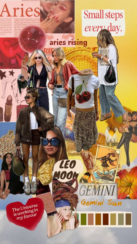 gemini sun aries rising leo moon style mood board outfit collage Rising Leo, Short Lobs, Style Mood Board, Aries Rising, Gemini Sun, Board Outfit, Leo Moon, Leo Rising, Diamond Face Shape