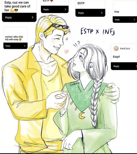 Infj Couple Art, Infj Estp Relationship, Estp Infj Couple, Estp Infj Fanart, Estp Infj Relationship, Infj And Estp, Enfj X Infj Couple, Infj Fanart Ship, Estp And Infj