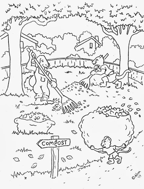 Coloring page, Animals rake leaves. see more like it at my blog: http://coloringpagesbymradron.blogspot.com/2013/10/animals-rake-leaves-autumn-print-and.html Fall Leaves Coloring Pages, Fall Craft Projects, Creation Coloring Pages, Creation Bible, Leaf Coloring Page, New Coloring Pages, Space Coloring Pages, Autumn Leaf Color, Days Of Creation