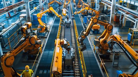 Automated Production Line: High-tech #factory showcasing an array of #roboticarms hard at work on an #automatedproductionline. #automation #robotics #manufacturing #industry #technology #aiart #aiphoto #stockcake ⬇️ #Download and 📝 #Prompt 👉 https://stockcake.com/i/automated-production-line_751934_912857 Robot Factory, Robotic Arms, Robotic Automation, Line Images, Modern Factory, Industrial Robots, Manufacturing Factory, Manufacturing Industry, Manufacturing Plant