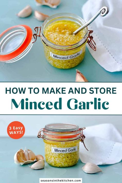 Learn the easiest way to make and store minced garlic at home! Using fresh garlic cloves, a sharp knife, and olive oil, you can create this flavorful ingredient to boost your recipes. We'll guide you through peeling, mincing, and storing in an airtight container to keep it fresh. Visit our site for step-by-step instructions and tips! Minced Garlic Diy, Minced Garlic In Olive Oil, Homemade Minced Garlic, How To Make Minced Garlic, How To Preserve Fresh Garlic, Diy Minced Garlic, How To Peel Garlic, Store Garlic, Culinary Basics