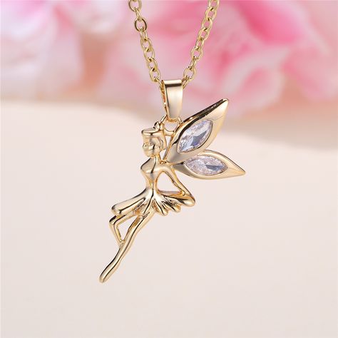 Female White Crystal Angel Pendant Necklace Vintage Gold Color Wedding Jewelry For Women Angel Pendant Necklace, Crystal Angel, Crystal Angels, Angel Pendant, Color Wedding, White Crystal, Color Dorado, Necklace Vintage, Vintage Necklace