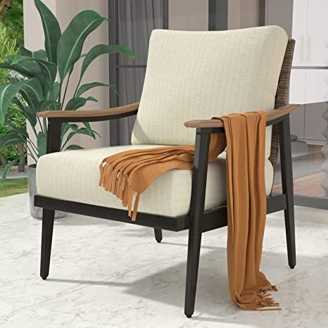 NATURAL EXPRESSIONS Patio Furniture,Outdoor Club Chair Accent Armchair Metal Single Patio Sofa with 6 Inches Cushions & Wicker Backrest for Outside,Deck,Porch,Backyard, Balcony. Natural Expressions single patio sofa is featured upgrade fabric-Olefin fabirc, it is comfortable, breathable and fade resistant, better than normal fabirc. The seat cushions thickened to 6 inches will meet your comfort needs. It will be a good choice for you to relax with this outdoor chair on the balcony. Backyard Sunroom, Outdoor Furniture Metal, Front Porch Deck, Deck Balcony, Sofa Outdoor, Backyard Balcony, Outdoor Club, Deck Porch, Patio Loveseat