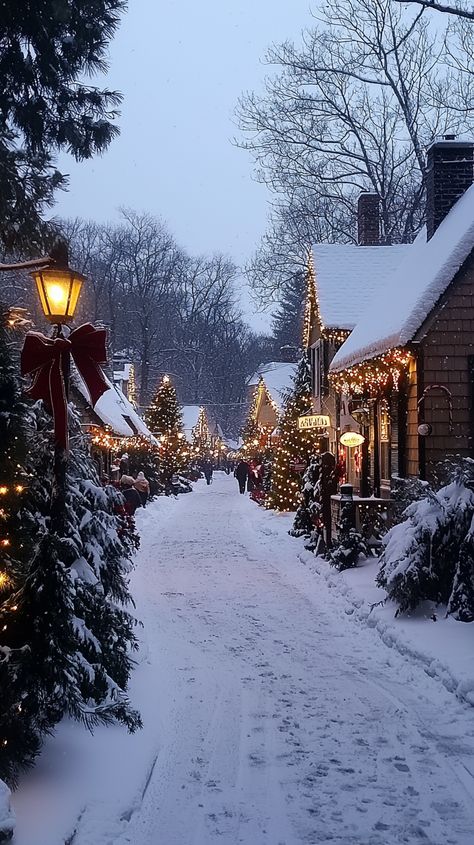 Step into a winter wonderland! ❄️✨ Imagine walking down this enchanting snow-covered street, surrounded by twinkling lights and charming cottages. The perfect blend of festive cheer and peaceful serenity! 🏠🎄 Let the magic of the season fill your heart. 💖 #Christmas #Winter #Snow #Holiday #Cozy #Lights #Magic #Festive #Wanderlust #Serene Peaceful Christmas Scenes, Colorado Christmas Aesthetic, Snowy Christmas Aesthetic, Christmas Day Aesthetic, Christmas Town Aesthetic, Christmas Snow Aesthetic, Christmas Time Aesthetic, Winter Christmas Aesthetic, Christmas Exterior