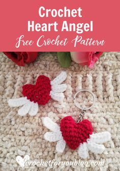 Free Heart Crochet Pattern, Crocheted Heart, Crochet Valentine Patterns, Crochet Angel Pattern, Angel Keychain, Crochet Angels, Crochet Angel, Crochet Heart Pattern, Valentines Patterns