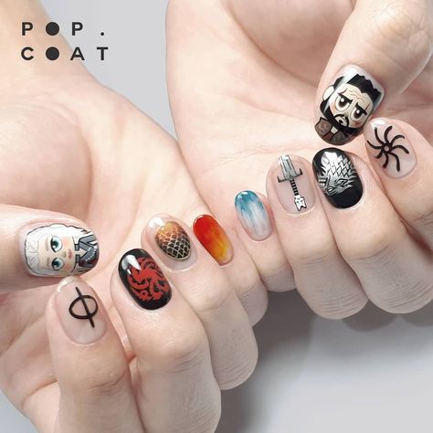 Paint On Natural Nails, Game Of Thrones Nails, Fire Fanart, Gel Paint, Bedroom Door Signs, Song Of Ice And Fire, Ice And Fire, Bedroom Door, Character Inspo