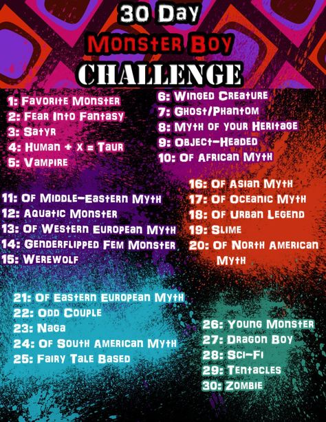 30-Day Monster Boy Challenge! by ArtieDrawings.deviantart.com on @DeviantArt Doodle Prompts, 30 Day Challenges, Artist Block, Sketchbook Assignments, 30 Day Art Challenge, 30 Day Drawing Challenge, Creative Prompts, Drawing Challenges, Daily Doodle