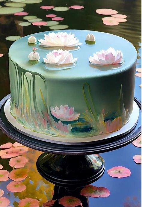 Art Birthday Cake, Lotus Cake, Birthday Cake Decorating Ideas, Fantasy Cake, Elegant Birthday Cakes, Jelly Cake, Magic Cake, Cake Decorating Ideas, A Birthday Cake