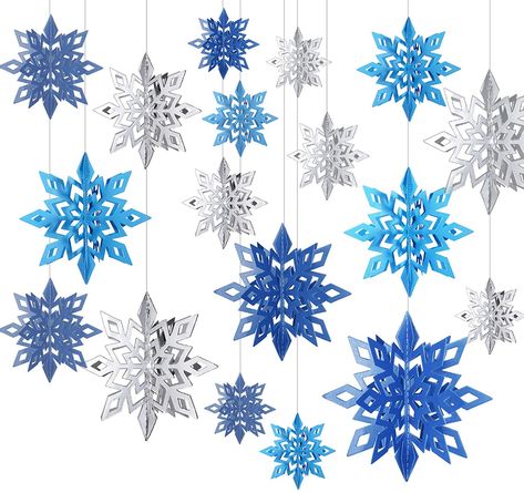 Amazon.com: WILLBOND 18 Pieces 3D Hollow Christmas Winter Hanging Snowflakes Decorations Glittery Large Snowflake Pendant Garlands for Christmas Wedding Home Party Decoration (Silver, Light Blue, Dark Blue) : Home & Kitchen Hanging Snowflakes, Winter Wonderland-party, Christmas Snowflakes Decorations, Winter Wonderland Decorations, 3d Snowflakes, Blue Christmas Decor, Snowflake Garland, Winter Wonderland Party, Winter Wonderland Christmas