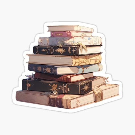 "Stacks of Books with Roses Decorations" Sticker for Sale by Alicia Chee | Redbubble Books Printable Stickers, Book Stickers Free Printable, Fantasy Book Stickers, Books Stickers Aesthetic, Book Stickers Aesthetic, Stickers To Print Aesthetic, Sticker Book Ideas, Book Stickers Printable, Cute Stickers To Print