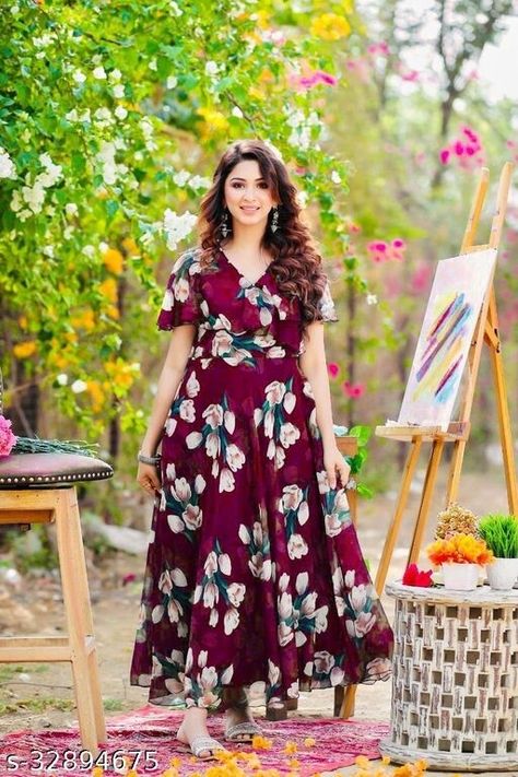 Buy online Full Flared Anarkali, Flared Anarkali, Meesho Finds, Georgette Maxi Dress, Set Kurti, Georgette Kurta, Georgette Anarkali, Georgette Lehenga, Dress Name