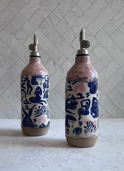 Large Ceramic Oil Bottle, Olive Oil Bottle, Oil Cruet, Wedding Gift, Matisse Inspired Dancing Ladies - Etsy Ceramic Oil Dispenser, Ceramic Olive Oil Bottle, Ceramic Oil Bottle, Oil Dispenser Kitchen, Oil Cruet, Olive Oil Bottle, Matisse Inspired, Olive Oil Dispenser, Keramik Design