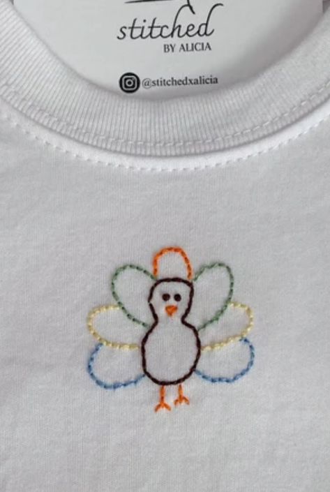 Turkey Embroidery Design, Thanksgiving Hand Embroidery, Diy Embroidery Gifts, Turkey Embroidery, Embroidery Sweater, Hand Embroidery Projects, Embroidery Gifts, Simple Embroidery, Diy Resin Crafts