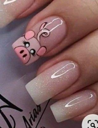 Pretty Nail Art Designs French Tips, Pig Nail Art, Pig Nails, Book Nails, Tarot Horoscope, Nail Drawing, Glow Nails, Pretty Nail Art Designs, Nail Art Designs Videos