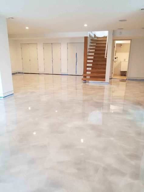 Acrylic Floor, Basement With Epoxy Floor, Light Epoxy Floor, White Epoxy Floors In Home, Basement Epoxy Floor, Gray Epoxy Floor, Concrete Floor Epoxy, Apoxy House Floor Ideas, Epoxy Basement Floor Ideas