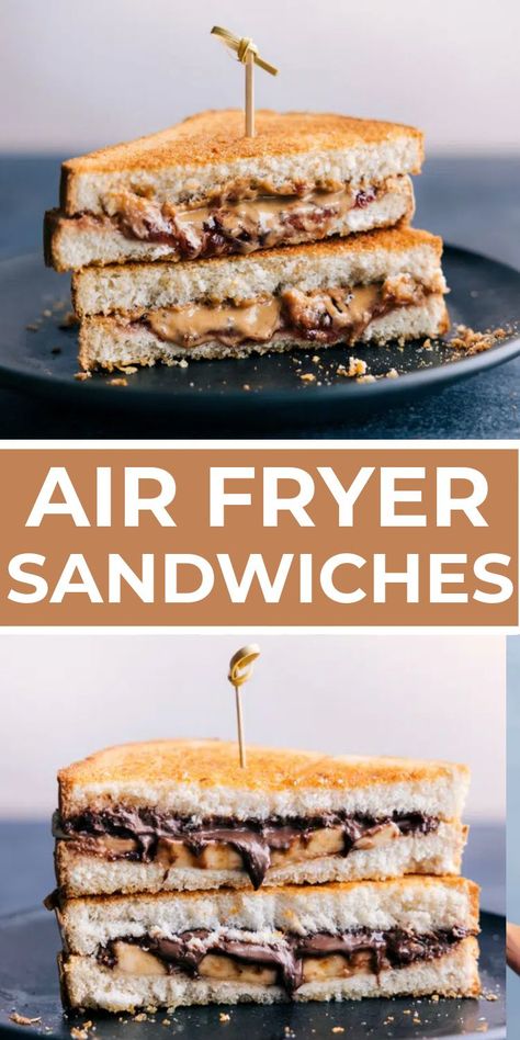 Air Fryer Sandwiches, Peanut Butter Jelly Recipes, Lunch Quick, Fried Butter, Nutella Sandwich, Sandwich Wraps Recipes, Banana Snacks, Banana Sandwich, Peanut Butter Nutella